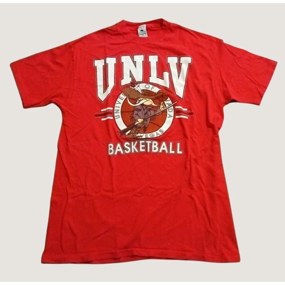 Vintage UNLV Running Rebels Basketball Single Stitch Tee Red Size XL Galt Sand
